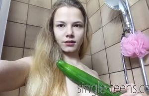 18yo lean german damsel romps cucumber