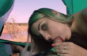 Risky Camping Bj  With Jism In Gullet -